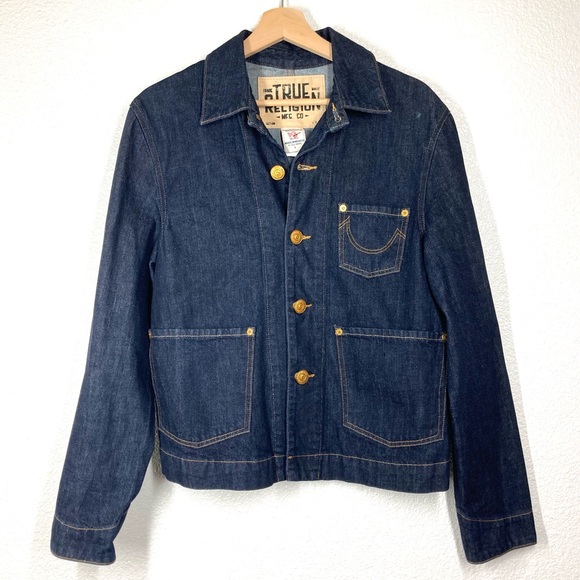 True Religion Jackets & Blazers - True Religion Denim Jacket Womens Large Button Up Collared Trucker Dark Wash